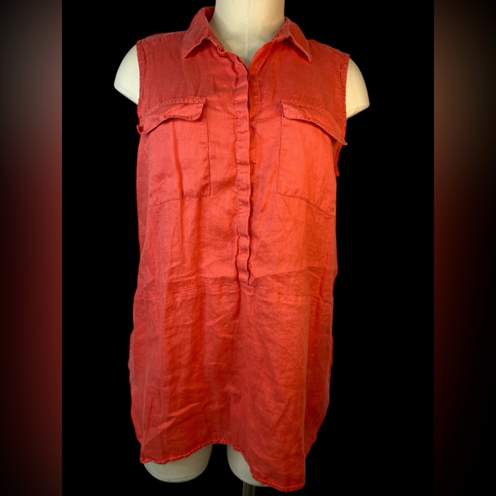 Jones & Co 100% Linen Sleeveless Reddish Orange Pullover Shirt Women’s Large